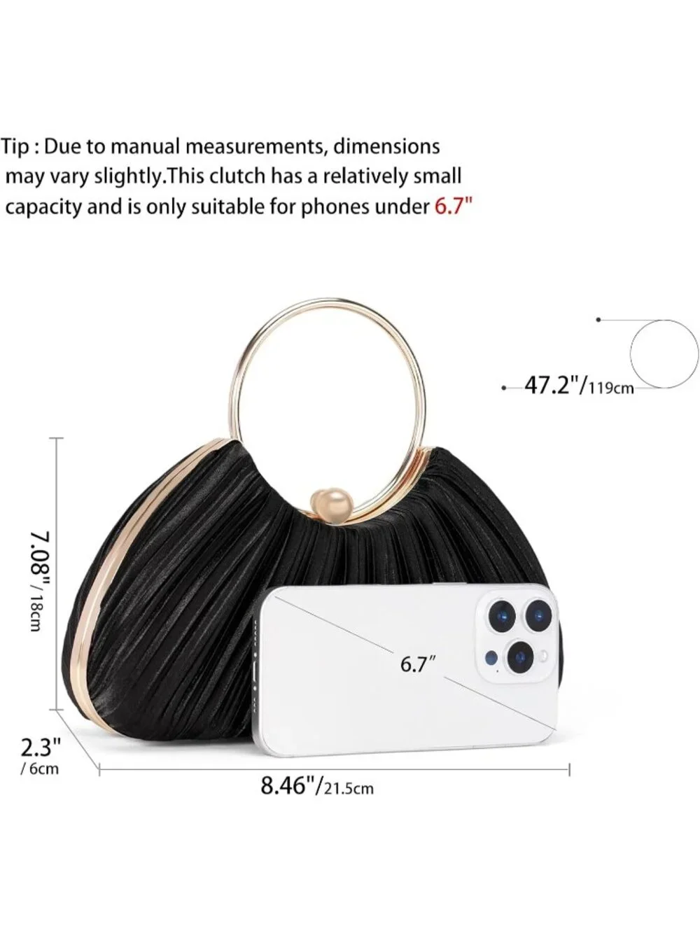👜 Women's Black Satin Pleated Top Handle Clutch Handbag Elegant Evening Clutch